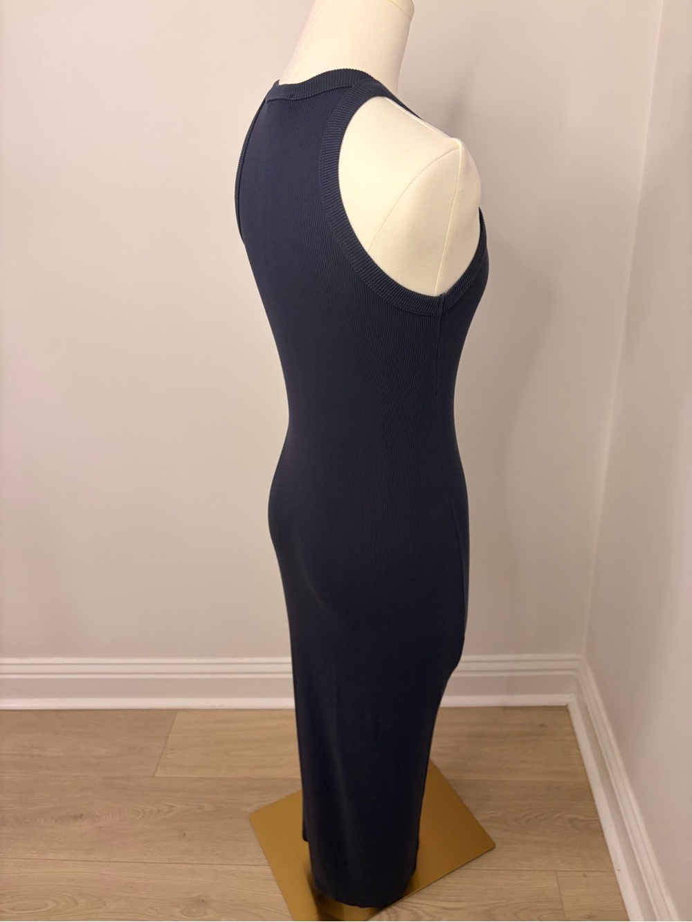 LNA Ribbed Skinny Racer Maxi Dress In Navy Size XS - Picture 5 of 10